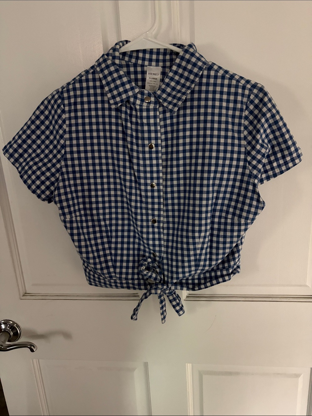 HEMET Blue Gingham Tie-Front Crop Top